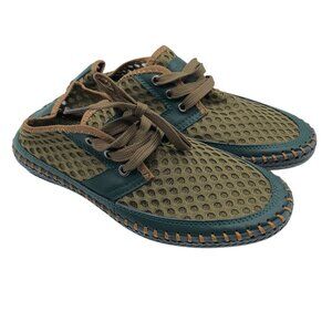 Mens Mesh Sneakers Lace Up Lightweight Olive Green Black Size 38 US 7